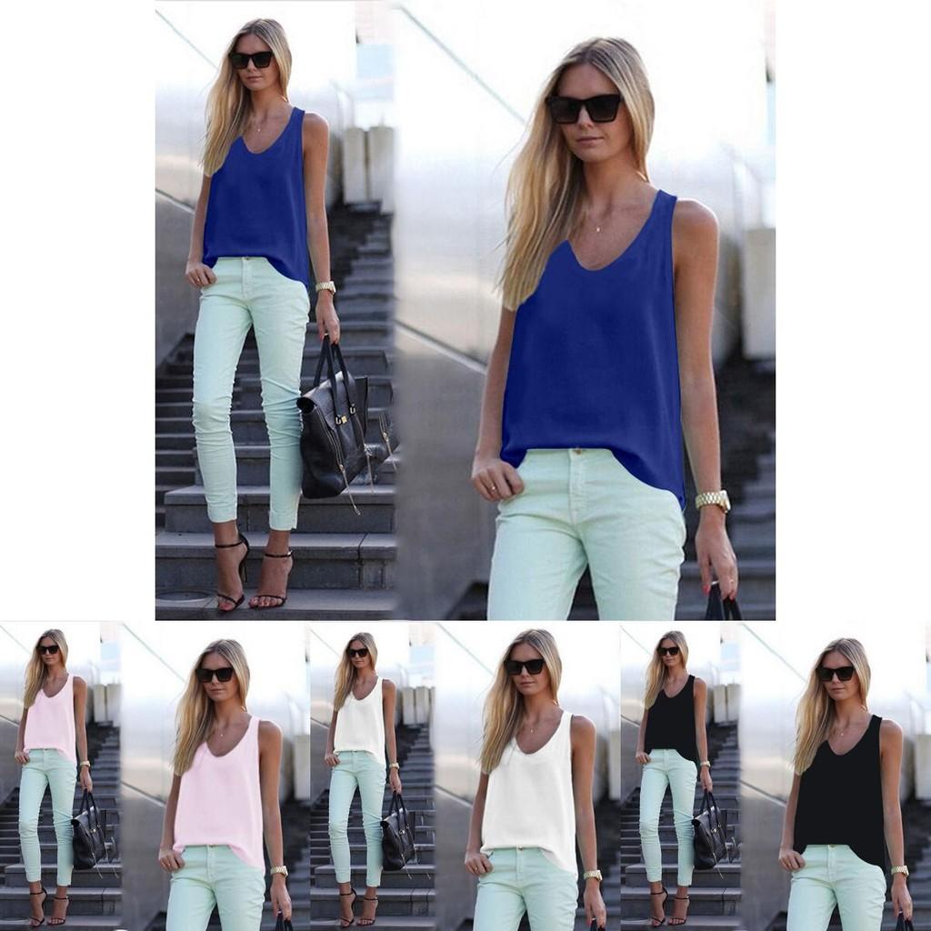 Stylish Womens V Neck Chiffon Sleeveless Vest Comfortable Loose Casual Summer Shirt