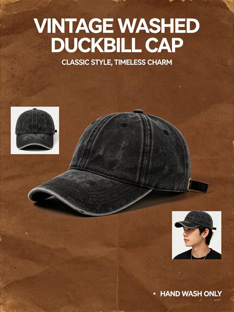 New Vintage Washed Black Baseball Cap Gradient Lotus Print Adjustable Comfortable And Versatile
