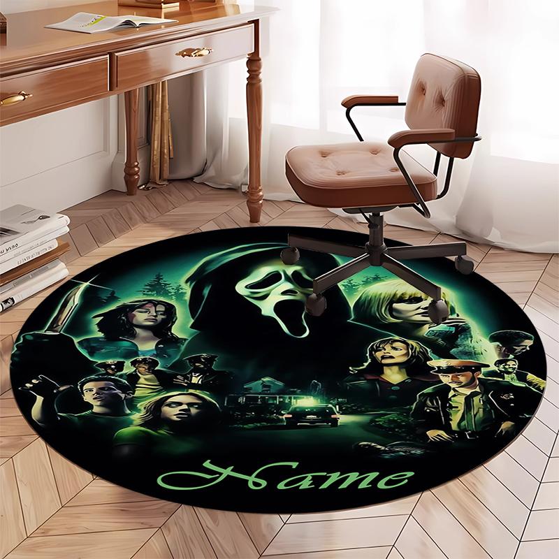 Custom Name Halloween horror Printed Round Rug Carpet Chair Rug Area Rug Entryway Doormats,for Office Chair Living Room Bedroom Kitchen Room.