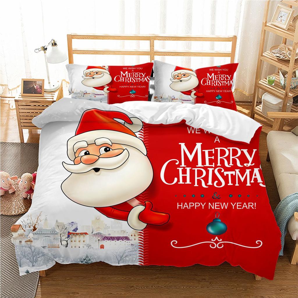 Feliz Navidad Juego de Funda Nórdica Tamaño Individual Doble Twin Papá Noel Juego de Cama de Microfibra Decoración Navideña para Dormitorio