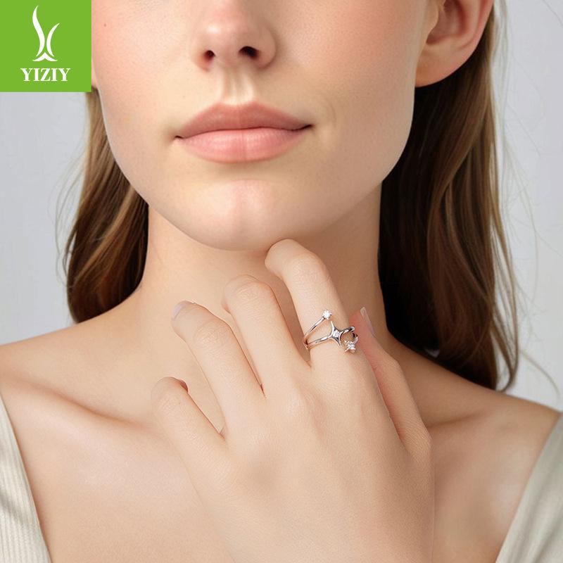 S925 Sterling Silver Starry Open Ring, Personalized Niche High-End Double-Layer Star Ring