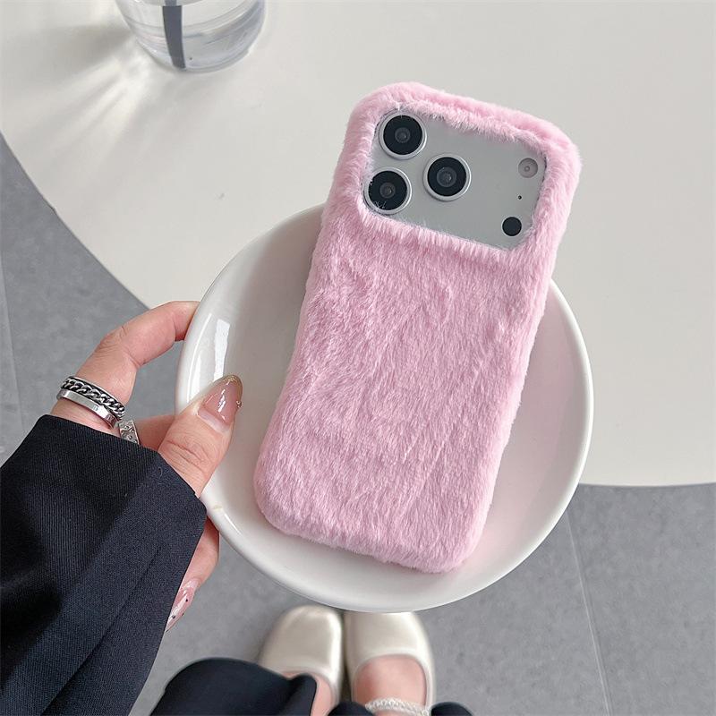 Winter Warm Solid Colors Furry Fluffy Plush Phone Case For iPhone 17 Air 16 15 14 13 Pro Max Shockproof Protective Cover