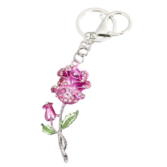 Keychain Pendant Rose Flower Shape Key Holder with Multicolor Rhinestones Anti-Oxidation Lobster Clasp Keyring Backpacks Car Accessory
