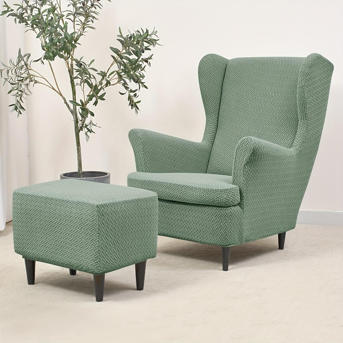 

3pcs/set Polar Fleece Stretch Wing Chair Cover Wingback Sofa Cover Elastic Armchair Slipcovers with Cushion Covers Protector 3pcs set зелёный