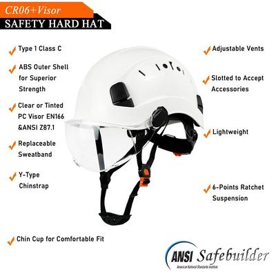 CE Építőipari védősisak védőszemüveggel Visor ABS Hard Hat ANSI Industrial Work Fejvédő Mentő