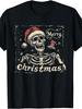 Unisex T-shirt Retro Matching Family T-Shirt - Funny Skeleton Skull & Santa Suitable for Christmas, Matching Outfit