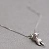 Women Faux Silver Lovely Jumping Cat Pendant Necklace Collar Jewelry