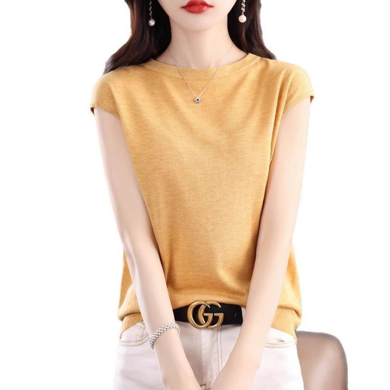 Knitted Sweater Short-sleeved T-shirtround-neck Summer Short Top New Loose Slimming Vest