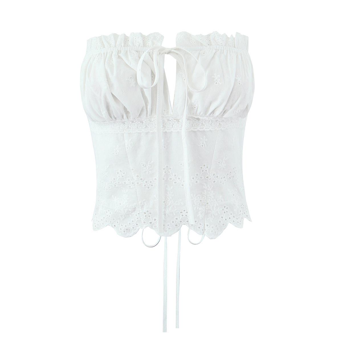 

Early Spring French Girl Lace-Up Slim Hollow-Out Lace Top M белый
