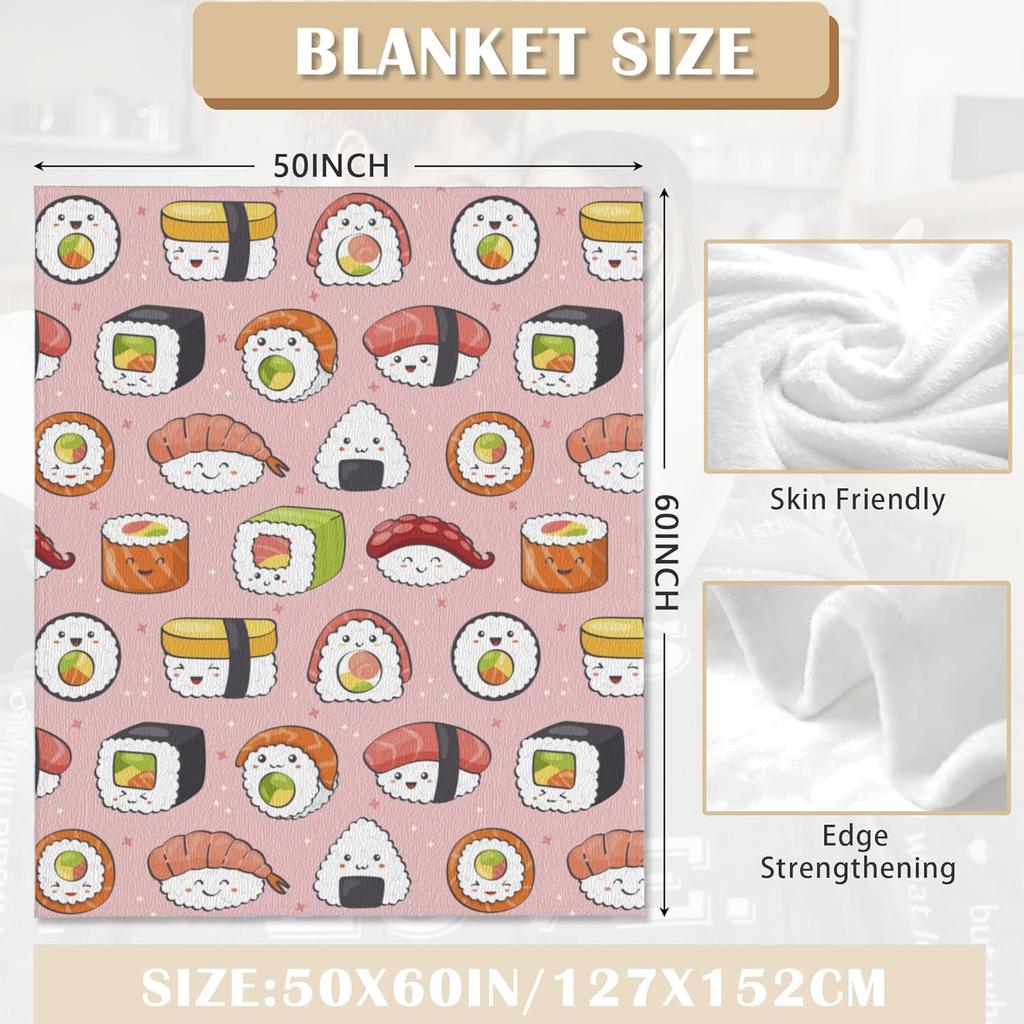 GUOYU Blanket Blanket Japanese Style Cute Pink Sushi Rolls Blankets Warm Lightweight Throw Blanket AllSeason for Couch Bed Man Women Girl