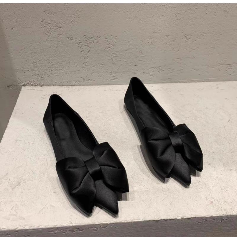 Fashion Flat Shoes for Women Spring Autumn 2025 New Casual Pointed Bow Green Black Plus Size 42 43 44 Women's Shoes Ladies Loafers