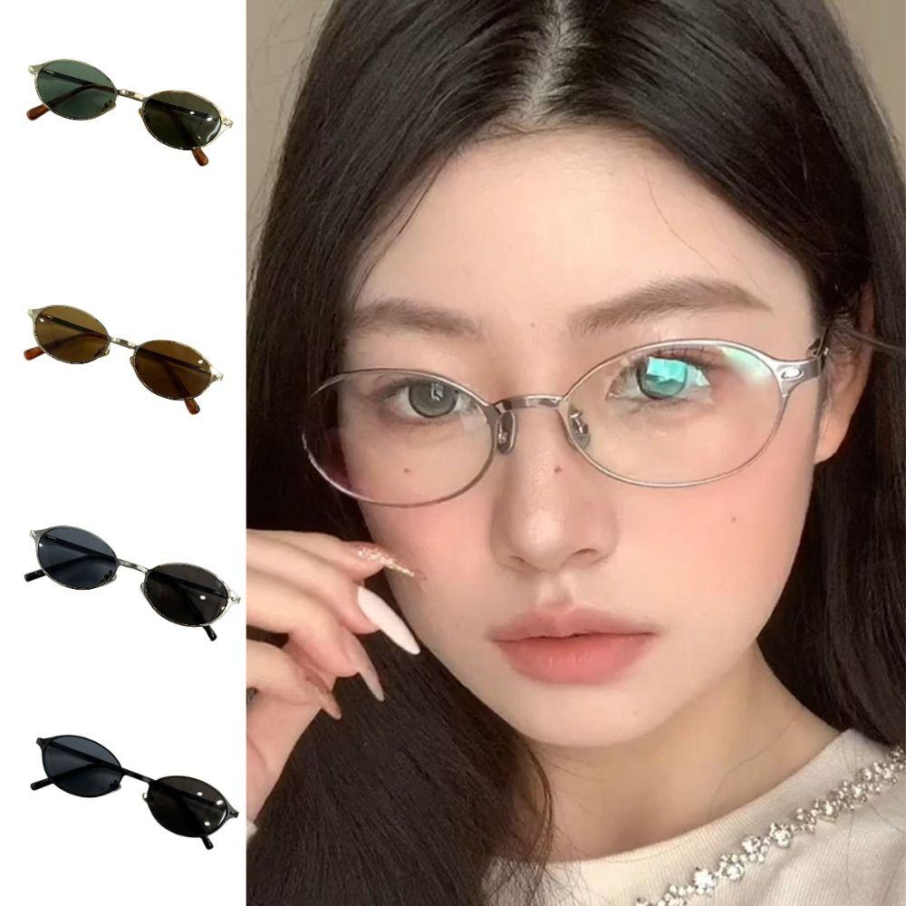 Retro Anti-blue Eyeglasses Spicy Girl Blocking Glasses Party Metal Oval Glasses  Lady