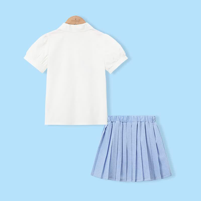 Montagut Girls' Summer Plaid Shirt & Skirt Set