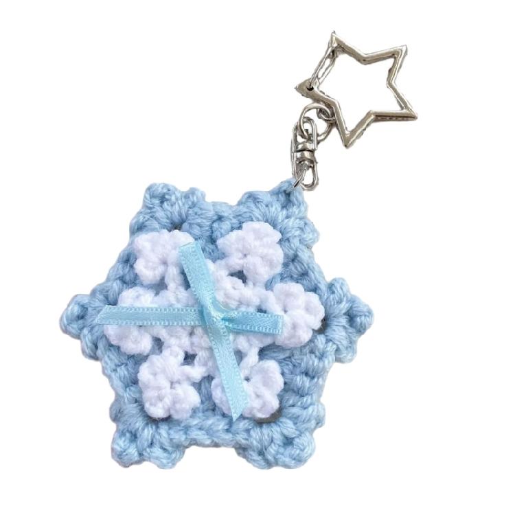 Snowflake Bowknot Phone Charm Handmade Yarn Keychain Winter Bag Accessory Phone Ornament Accessories For Girls синий