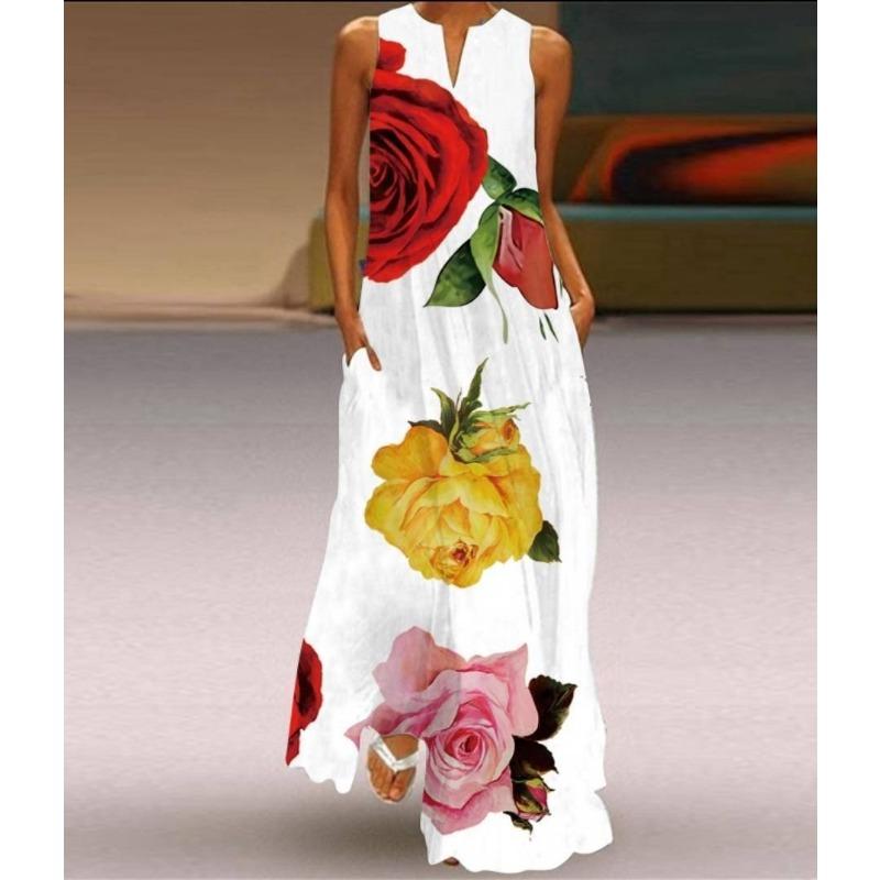 

Летнее женское платье Платье без рукавов с V-образным вырезом и принтом XL