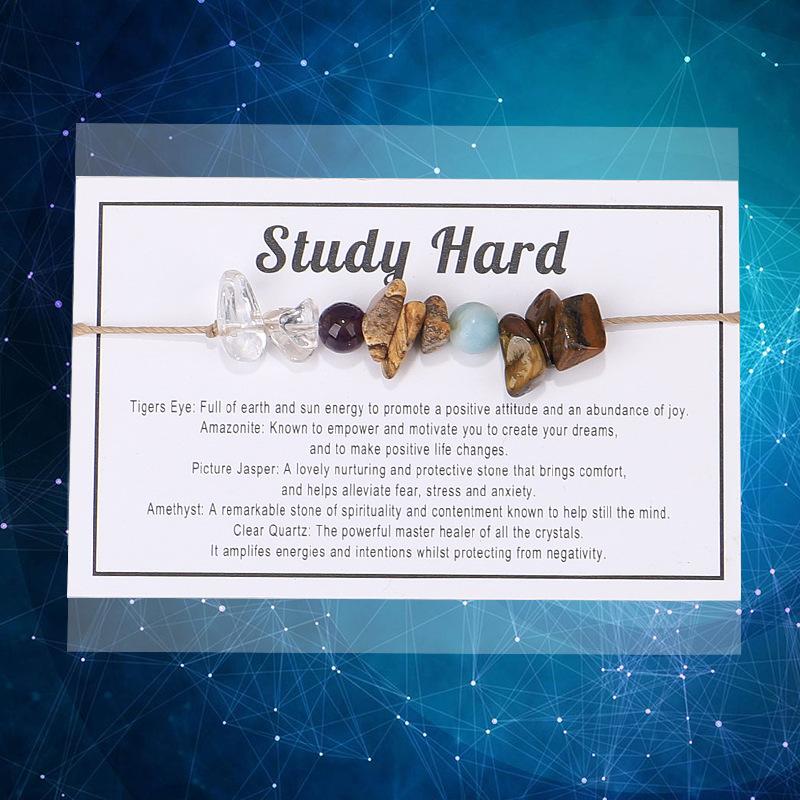 Handmade Natural Crystal Stone Beads Bracelet Black Braided Rope Chakra Jewelry for Women Men Luck Calm Love Gift