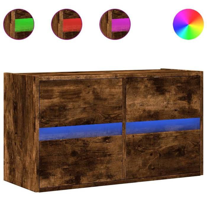 VidaXL Wall-Mounted TV Cabinet with LED Lights Smoked Oak 80x31x35 Cm, Wall-Mounted TV Unit, Floating TV Unit, TV Stand 852289