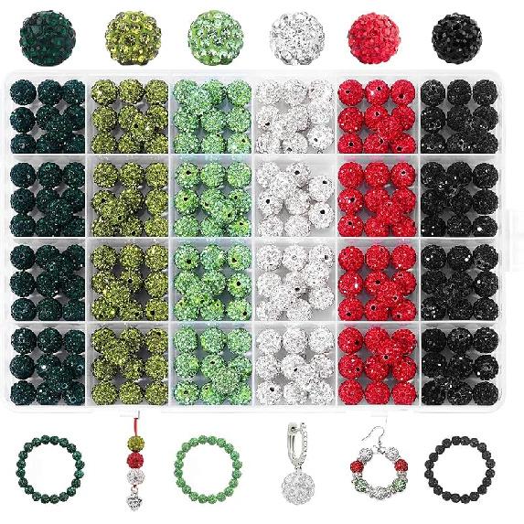 240pcs 24 Colors Rhinestone Beads for Crafts, Sparkle Round Clay Beads Crystal Disco Ball Clay Rhinestone Beads for DIY Jewelry Making Bracelet