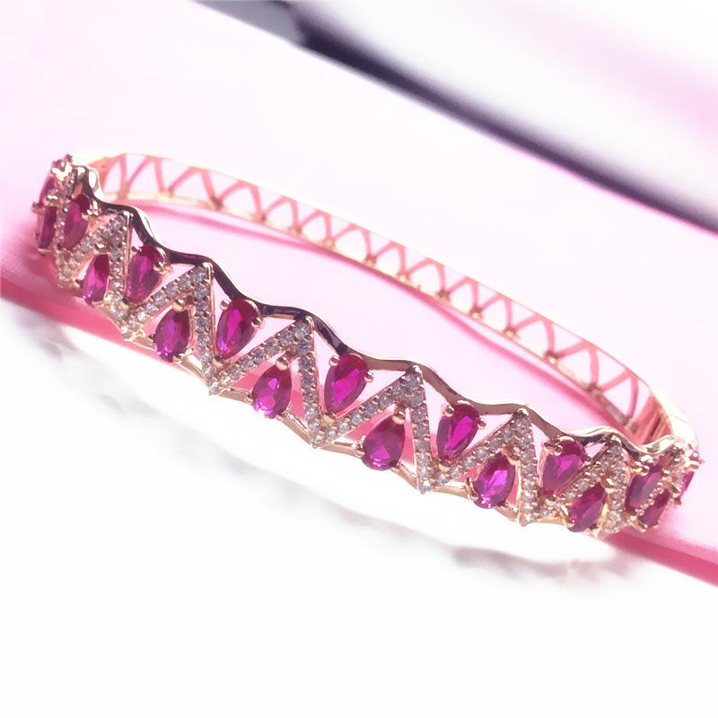 Purple Gold-Plated Rose Gold Inlaid Redstone Bracelet, High-End Foreign Trend Color Gold Bracelet