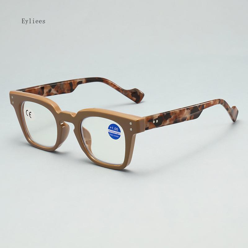 Retro Fashion Reading Spectacles Male Square PC Flat Lenses Female Anti- Blue-Ray Eye Spectacles Finished Prescription Spectacles+1.0