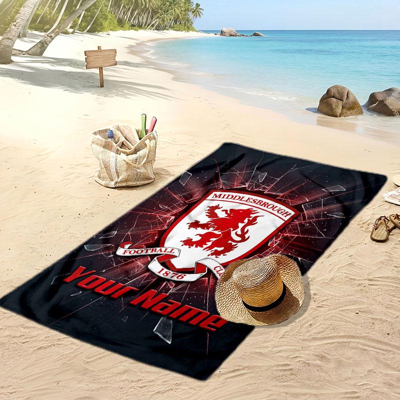 Asciugamano da Spiaggia Stampato Personalizzato Middlesbrough FC Logo Calcio Supporto Nome Personalizzato Testo Asciugamano Assorbente Per Sport Viaggio Regalo Speciale