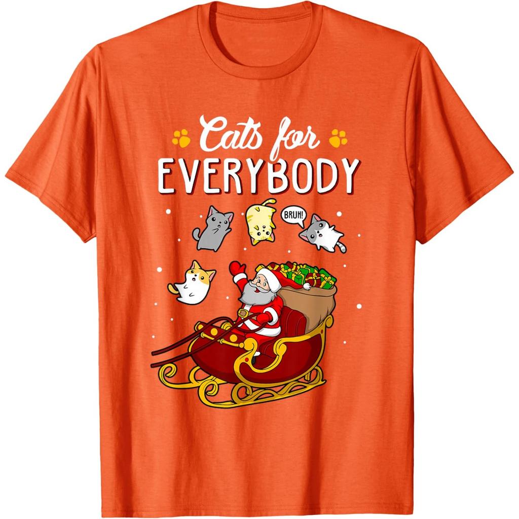 Funny Cats for Everybody Christmas Graphic T-Shirt Premium Cotton Casual Crewneck Tee