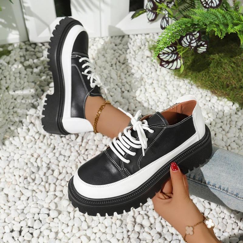 Fashion Women Shoes Autumn Round Toe Black Flats Loafers With Fur Casual Female Sneakers Ladies' Footwear Oxfords Clogs Platform Fall Cr