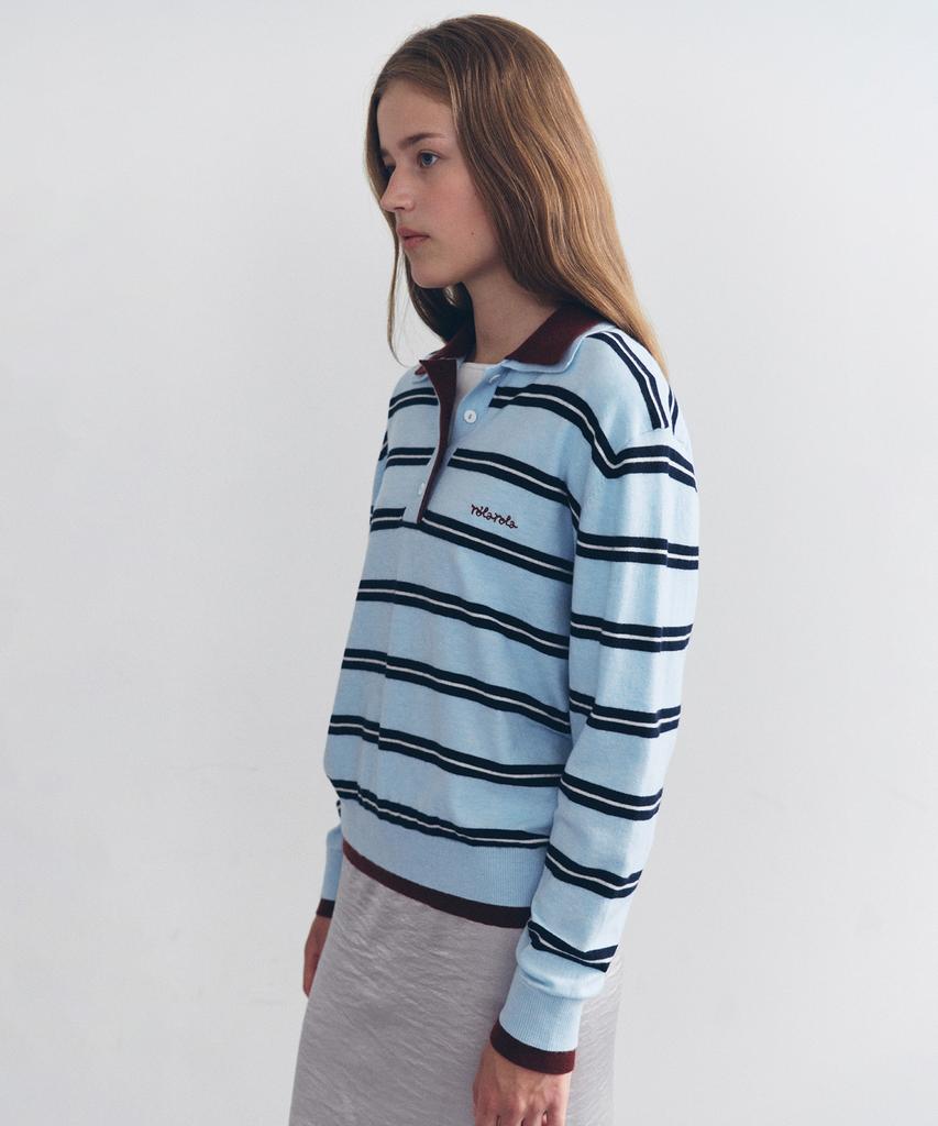 ROLAROLA Double Collar Stripe Knit Sk+Bg