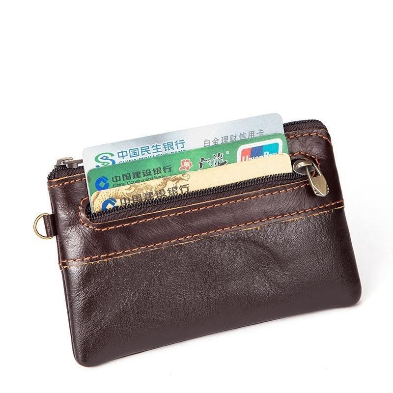 Pánská kožená vintage peněženka na zip, pouzdro na karty