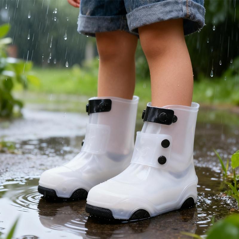 Children Rain Shoe Cover Waterproof Rainproof PVC Galoshes Anti Slip Rain Boot Covers For Toddler Kid Outdoor Activity