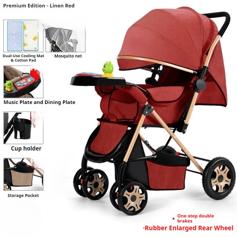 Two-way Stroller Can Sit and Lie Down, Folding Light Stroller, High Landscape 0-3 Years Old Stroller