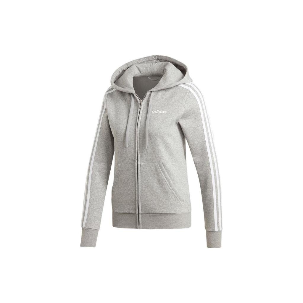 Adidas Striped Sleeve Slim Fit Hoodie With Zipper Women Hoodies Grey EI0683