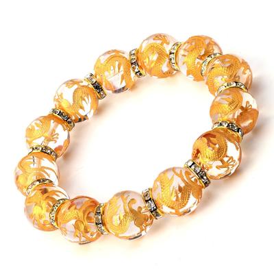 Sekihui Gold Carved Five Claw Emperor Dragon Crystal 14mm Gold Rondelle Bracelet Natural Stone Prayer Beads Power Stone Men's [b538]