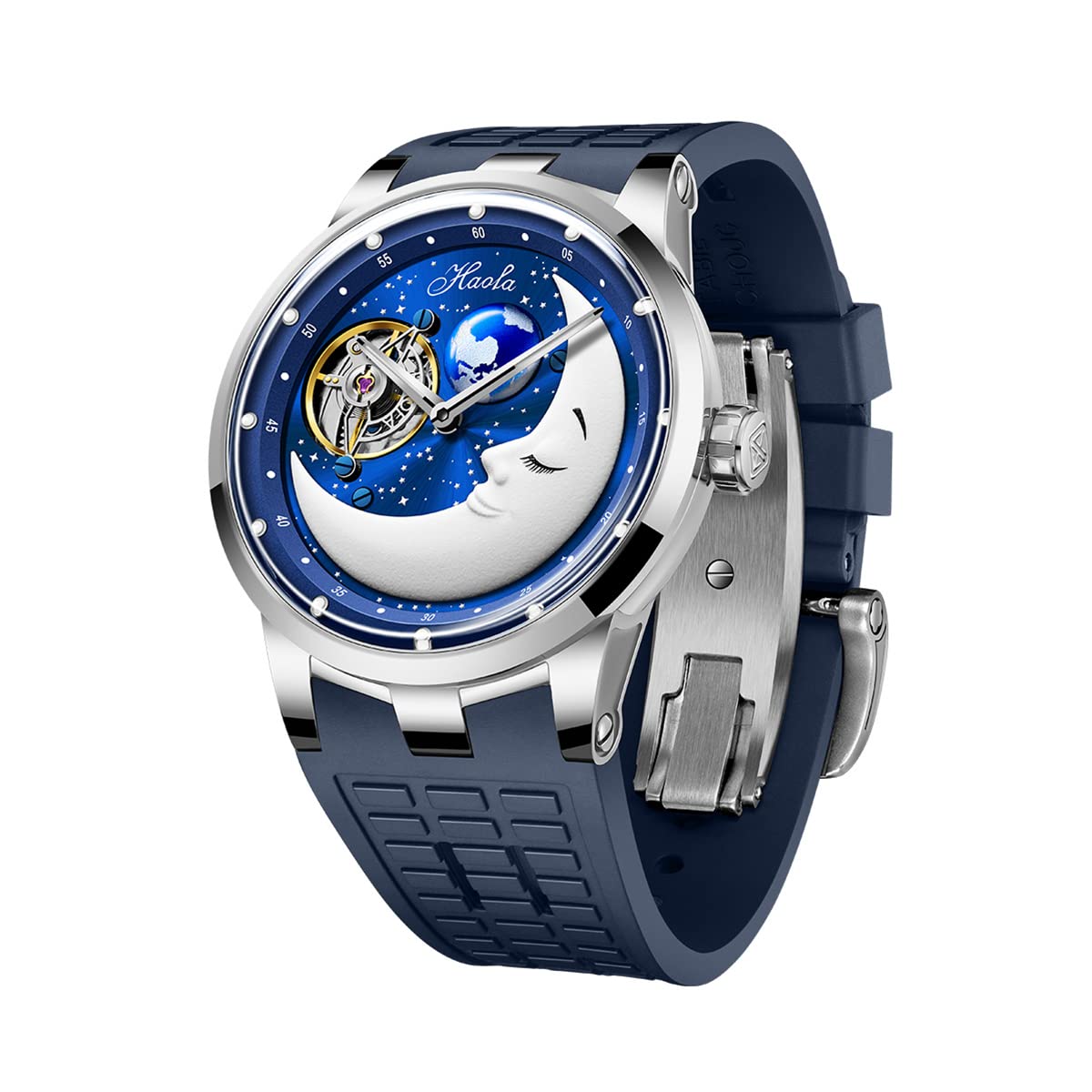 

HAOFA Carcel Watch Mechanical Manual Winding Super Luminous Watch 3D Dial Waterproof Rubber Strap Luxury Gentleman Gift for Men Men s срібний