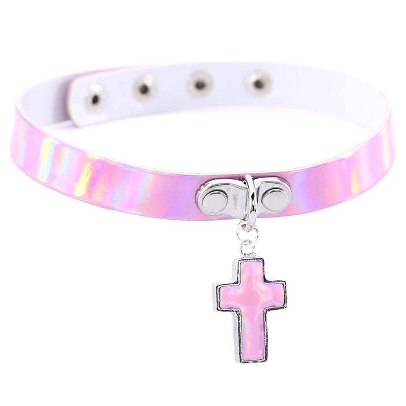 

Bls-miracle Vintage Cross Chokers Necklaces Punk Leather Pendant Necklace Statement Bohemian Jewelry For Women New N466 розовый