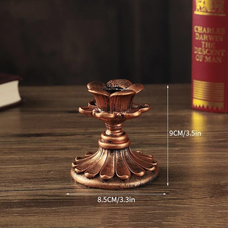 1 st. Vintage Taper Kaarsenhouders - Antiek Brons Afwerking Hars Kaarsenstandaards Voor Bruiloft, Dinerfeest, Tafeldecoratie Middenstuk