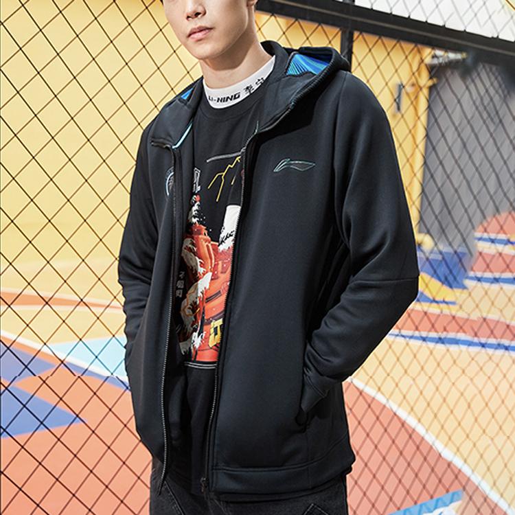 Li-Ning Basketball Series Letter Print Sports Hoodie Jacket Men Jackets Black AWDQ789-2