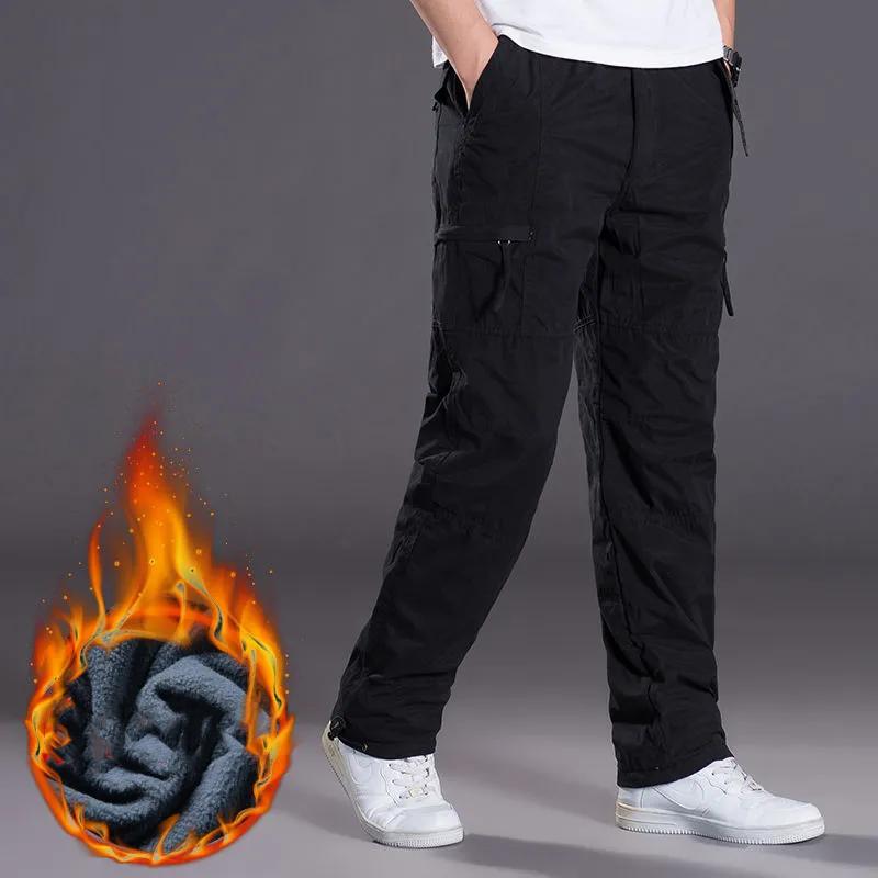 Herren Winter Fleece Dick Warm Cargohose Lässige Thermohose
