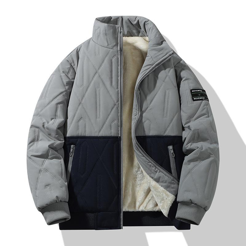 Diamond Grid Cotton Jacket with Thick Collar and Plush In Winter, Warm and Cold Resistant Cotton Jacket Jacket