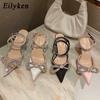 Fashion Eilyken Style Glitter Rhinestones Silk Transparent Pumps Women Crystal Bowknot Satin High Heels Party Prom Stripper Shoes