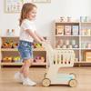VEVOR Shopping Cart for Kids, Wooden, Toy Shopping Cart with Extra Storage, Realistic Play Food and Scanner, Grocery Store Pretend Play Toy Trolley