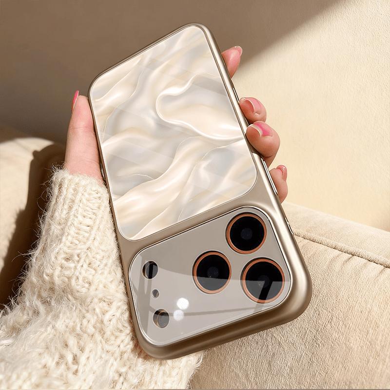 Silk-textured printed pattern tempered glass Phone Case for iPhone 17 16 15 14 13 12 11 Pro Max Plus with lens protection Cover