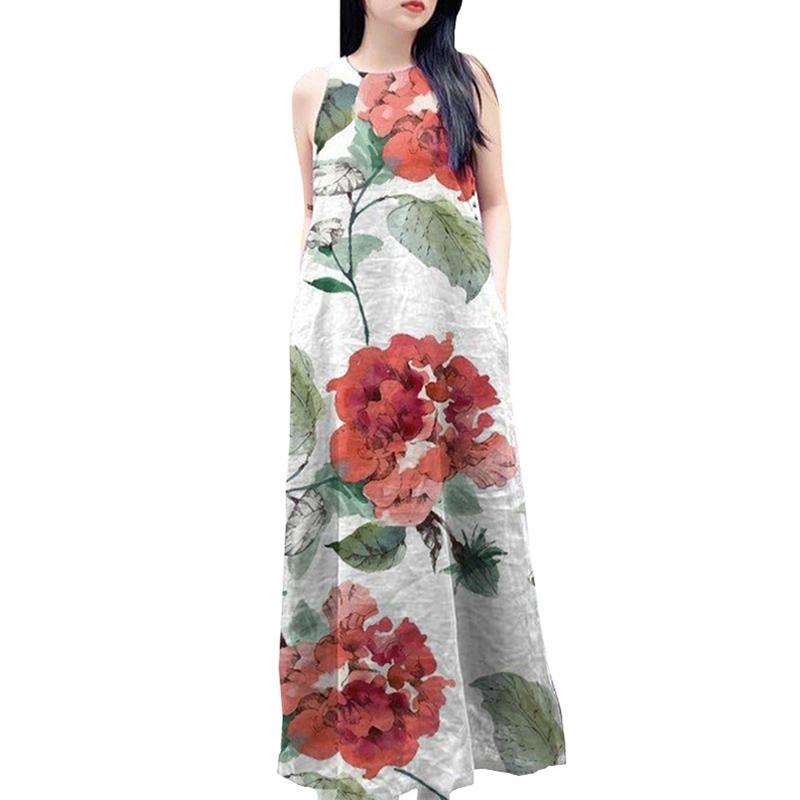 

ZANZEA Жіноча повсякденна сукня без рукавів з круглим вирізом і квітковим принтом з відкритими плечима S білий