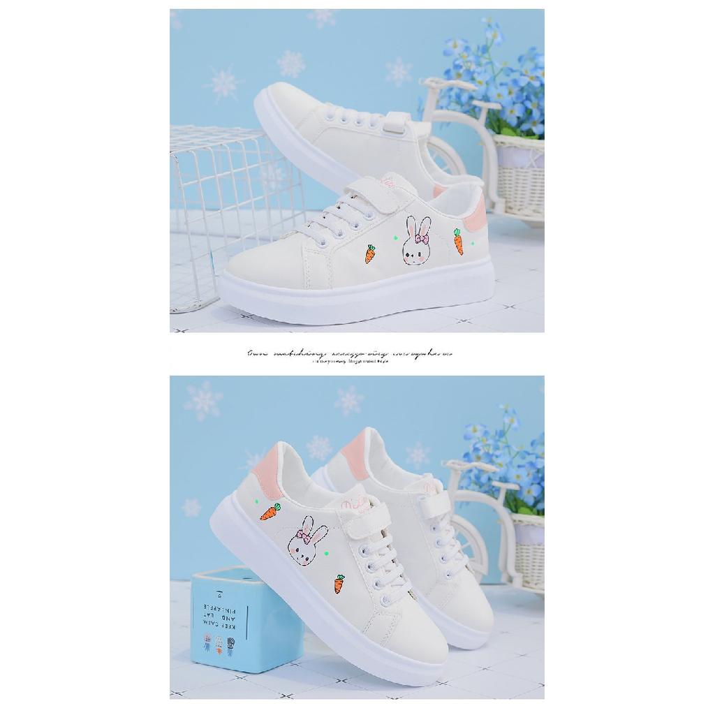 Girls' Sports Shoes New Summer White Shoes Breathable Leather Panel Shoes for Older Children Students Flat Running Shoes
