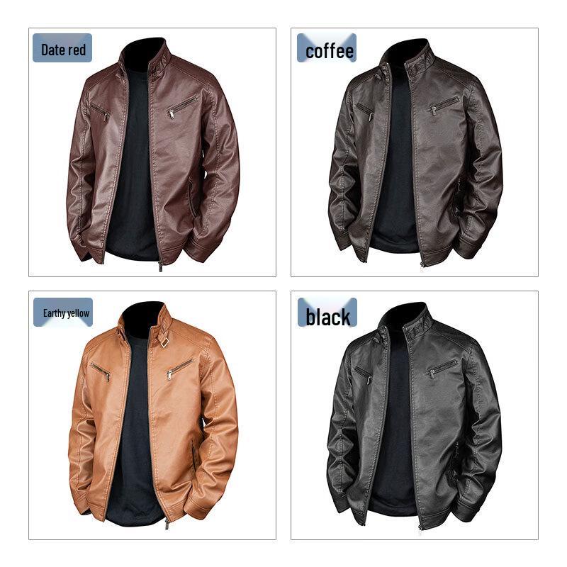 JEANSWEST Men's Stand Collar PU Leather Jacket