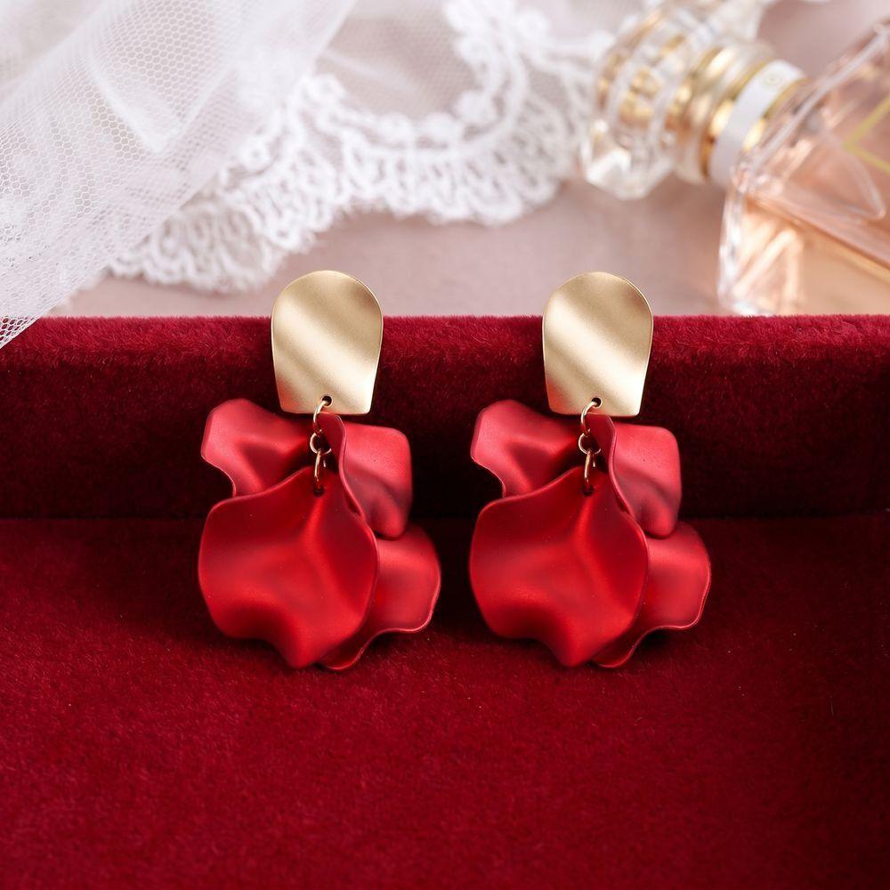 Tassel Design Petal Stud Earring Exaggerate Rose Ear Pendants Flower Dangle Earrings Date Nights