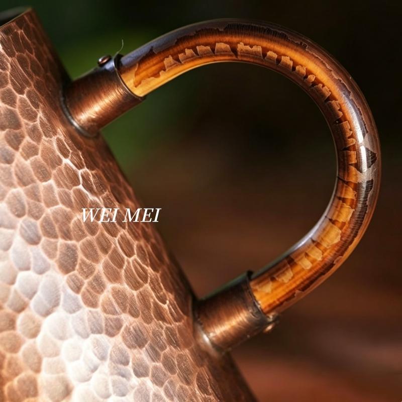 With lid Vintage Pure Copper Coffee Mug,Home 300 ml Handle Breakfast Cup,Handcrafted Engraving Hammer Texture Tea Cup Drinkware