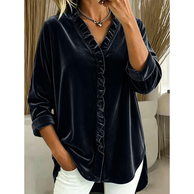 DICFY Women's Fashion Casual Autumn Winter Long Sleeve V-Neck Blouses & Shirts