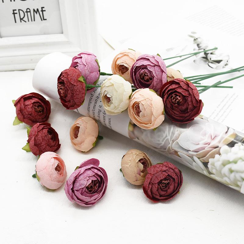 Artificial Flowers for Wedding Silk Roses Tea Bud Festival Wreaths Home Decor Table Diy Scrapbooking Background Wall Fake Plants