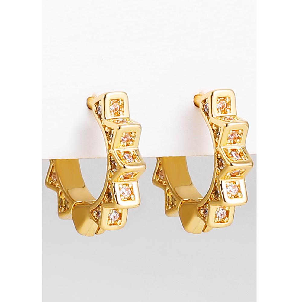 

Simple Sun Hoop Earrings Gold Color Metal with Cubic Zirconia Geometric Piercing Ear Cuff Huggies Fashion Zircon Gifts золотой